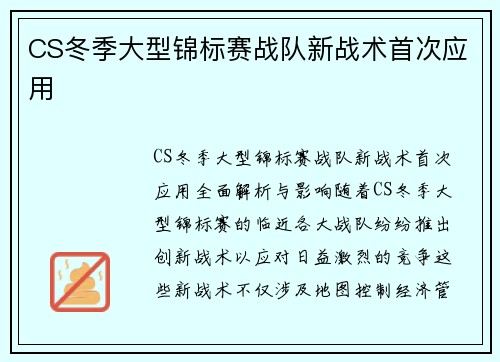 CS冬季大型锦标赛战队新战术首次应用